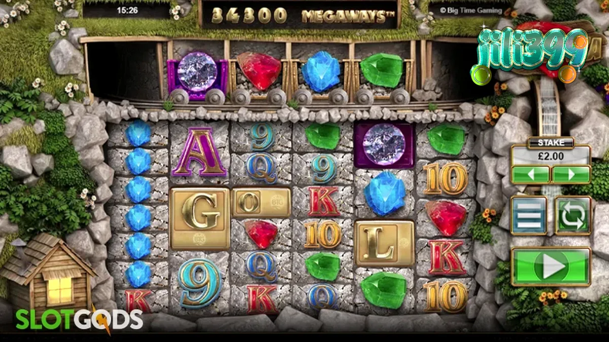 Bonanza Megaways slot machine interface na may temang minahan