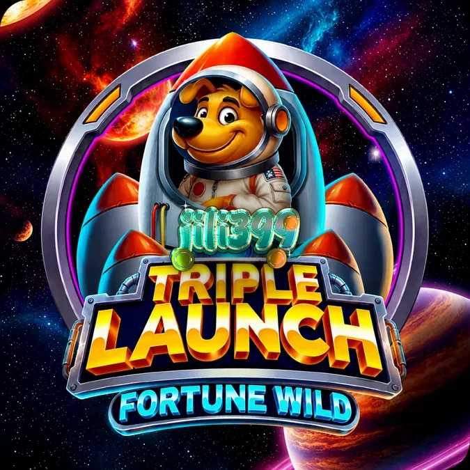 Isang makulay na display ng Triple Launch Fortune Wild slot na nagpapakita ng mga Rocket meters at astronaut na aso.